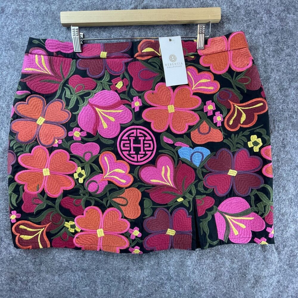 Herencia‎ Collection Mini Skirt Womens 2XL Bright Embroidered Maximalist 60s 70s